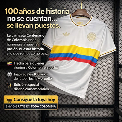 ✨ 100 Años de Orgullo Colombiano 👕 Camiseta Centenario – 🎁 Llévate Medias Adidas GRATIS