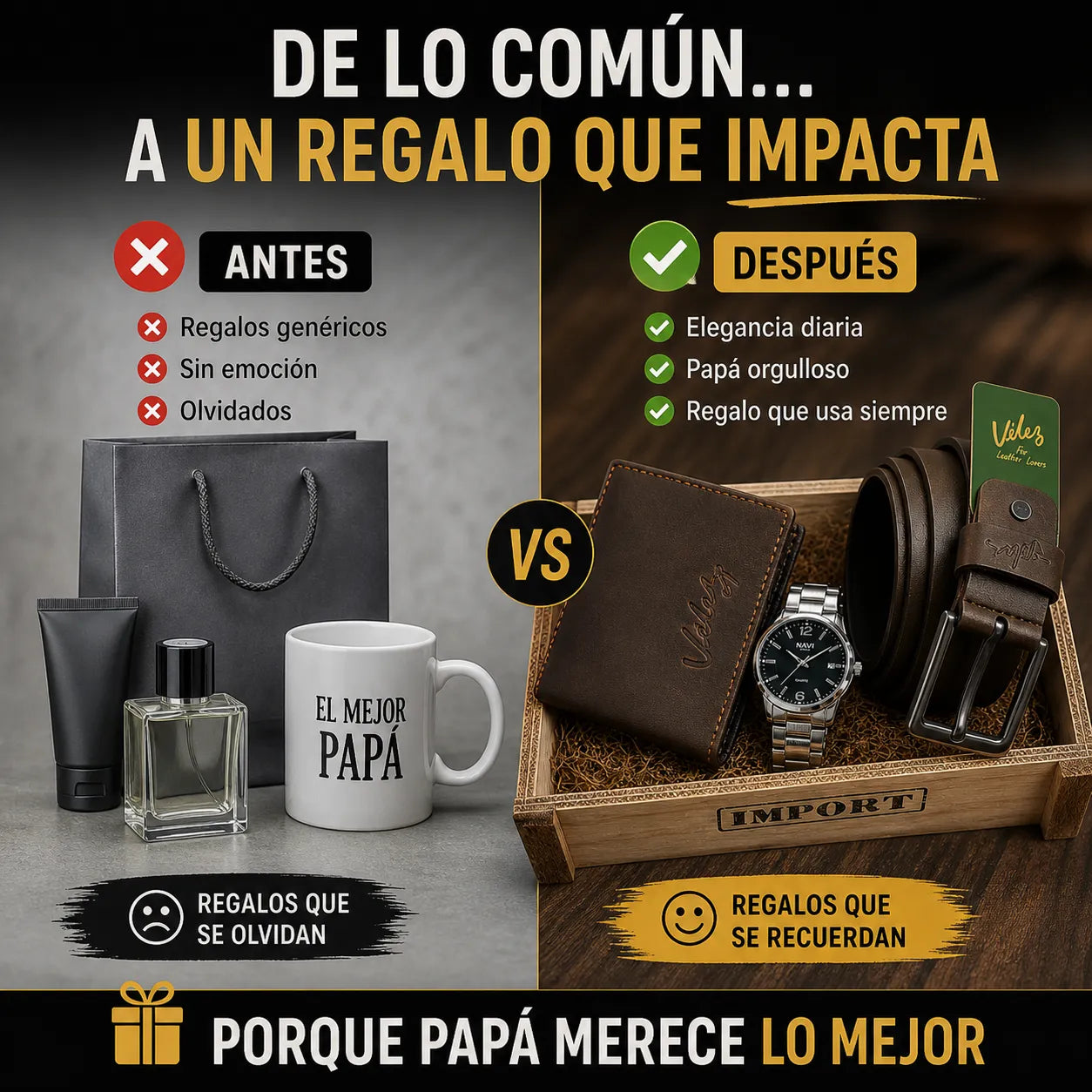 🎁 El Regalo Perfecto para Papá – Trio Vélez 3 en 1 (Reloj + Correa + Billetera + Caja) 💼