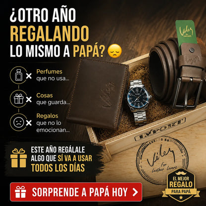 🎁 El Regalo Perfecto para Papá – Trio Vélez 3 en 1 (Reloj + Correa + Billetera + Caja) 💼