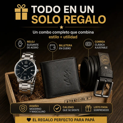 🎁 El Regalo Perfecto para Papá – Trio Vélez 3 en 1 (Reloj + Correa + Billetera + Caja) 💼