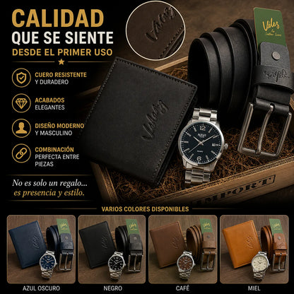 🎁 El Regalo Perfecto para Papá – Trio Vélez 3 en 1 (Reloj + Correa + Billetera + Caja) 💼