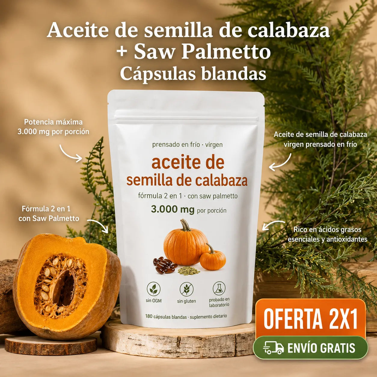 Cuídate desde adentro 🌿 | Pumpkin Seed Oil 3000 mg 🎃 | Oferta 2x1 + Envío Gratis 🚚🔥