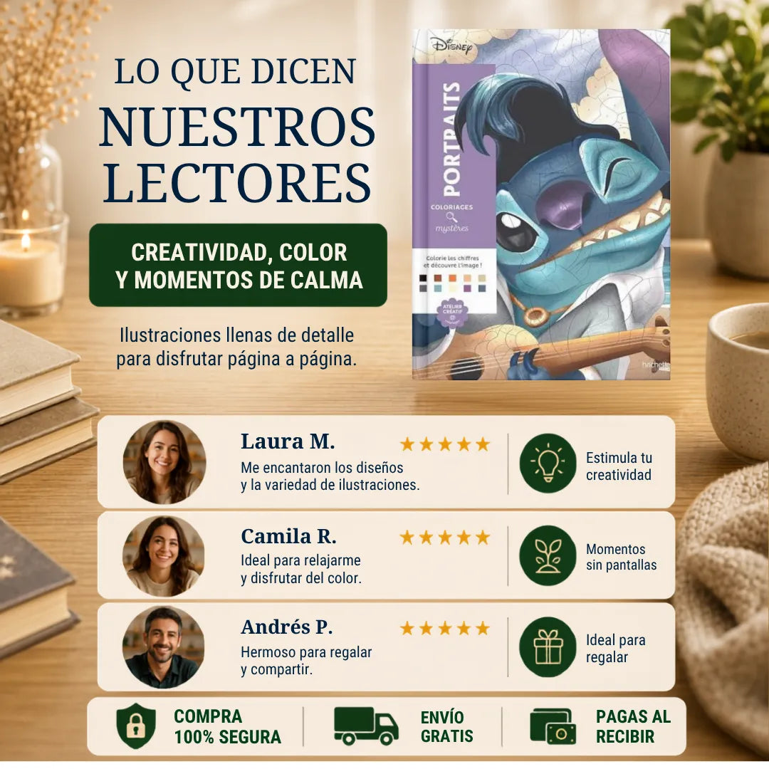 🌈 Combo Mágico Disney para Colorear ✨  Libro + colores + stickers + 2 separadores + resaltador de regalo