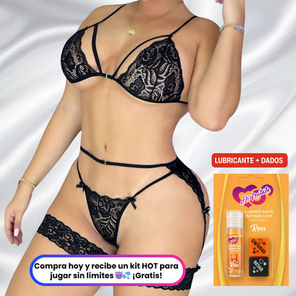 Vuelve a ser el deseo que lo enloquecía 😈 Dalia Secret  Brasier + Tanga + Liguero y Recibe Gratis 🎁 Lubricante + Guia de Tips Para Fortalecer Tu Relacion 🔥