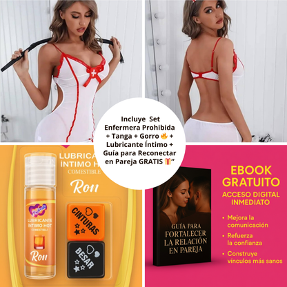 Convierte tu fantasía en realidad: Set Enfermera Prohibida + Tanga + Gorro 👩‍⚕️🔥 + Lubricante Íntimo + Guía para Reconectar en Pareja GRATIS 🎁