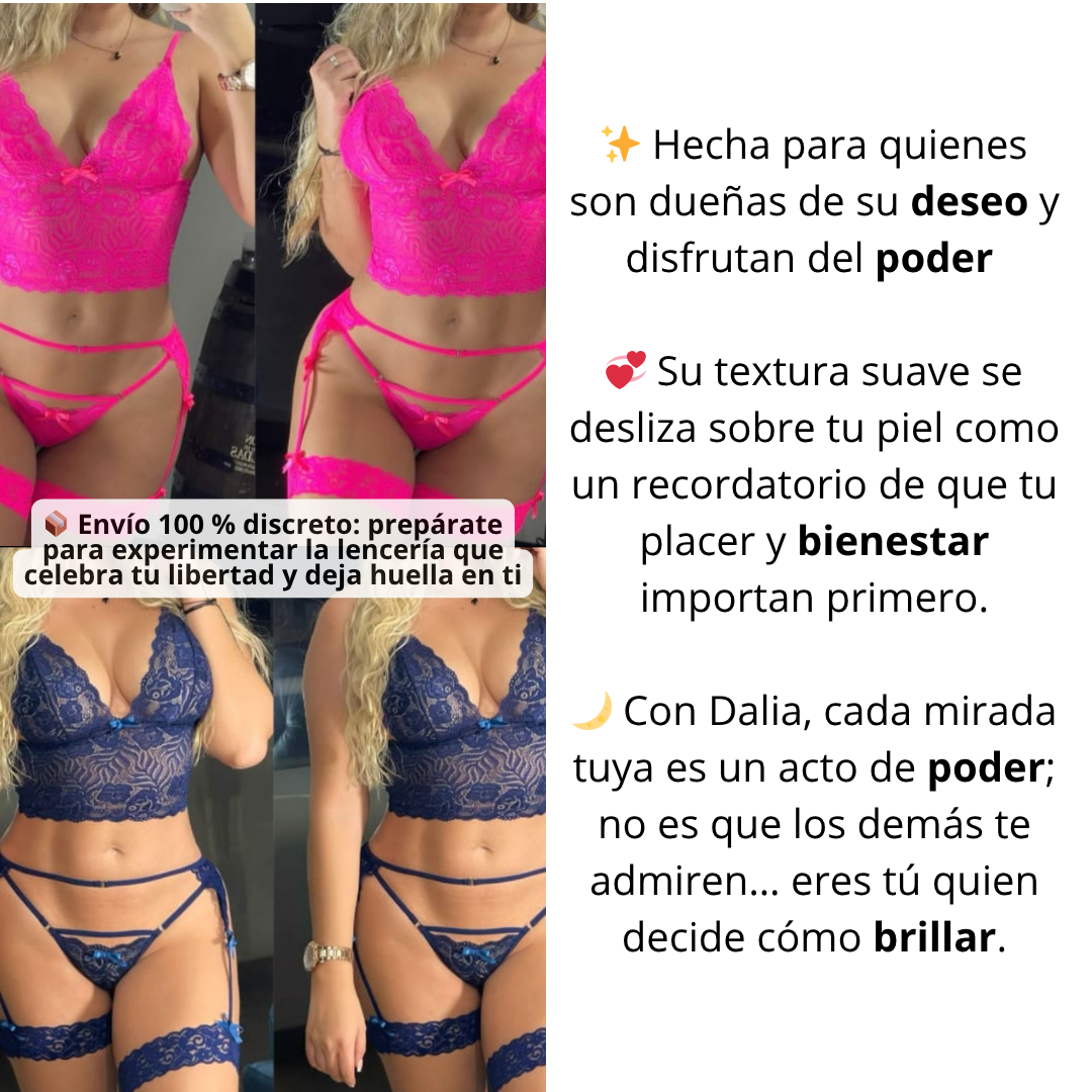 Vuelve a ser el deseo que lo enloquecia 💖 Dalia Secret Brasier + Tanga + Liguero y Recibe Gratis 🛍️ lubricante+ Guía  de Tips para fortalecer tu relación 🔥