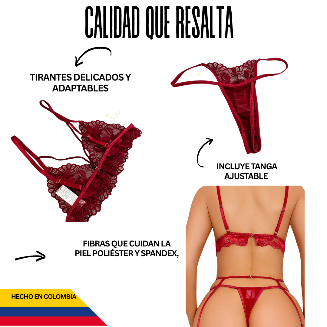 Vuelve a ser el deseo que lo enloquecia 💖 Dalia Secret Brasier + Tanga + Liguero y Recibe Gratis 🛍️ lubricante+ Guía  de Tips para fortalecer tu relación 🔥