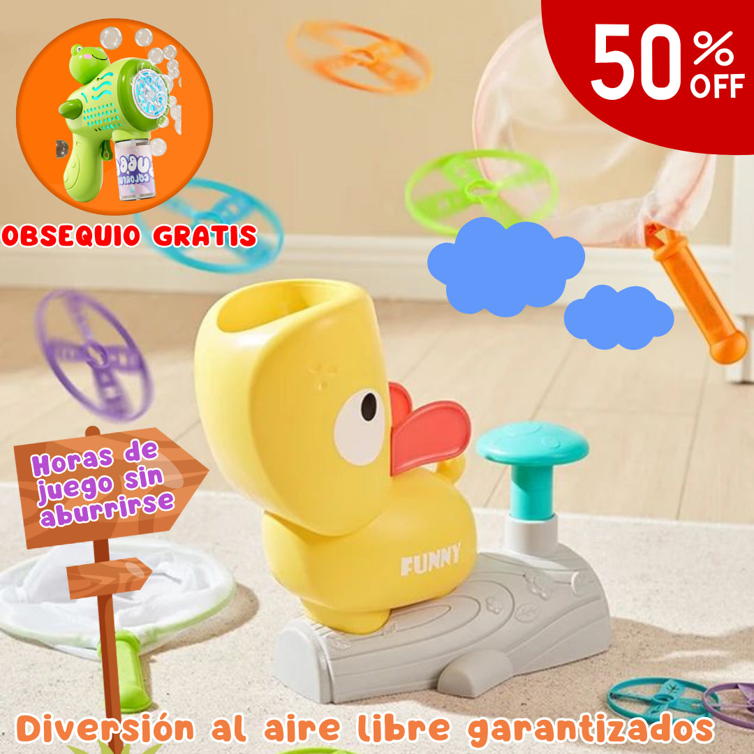 OFERTA ÚNICA 🔥 LLÉVATE UN 2X1: Pato Volador AIR-SPOR + 🎁 ¡REGALO de Pistola de Burbujas! 💧