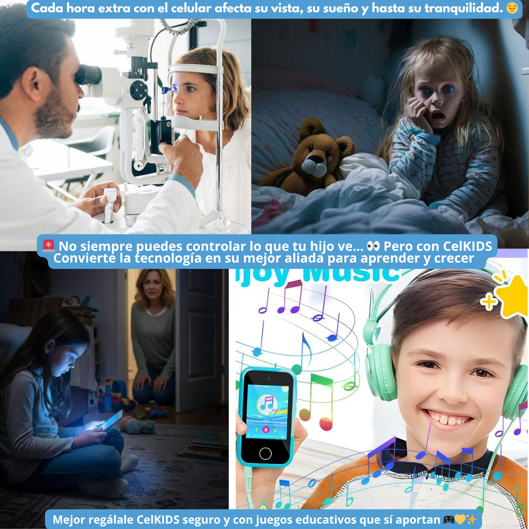CelKIDS 🔒👶 El celular seguro que sí puedes darle a tu hijo + Carcasa de silicona + Cordón para llevarlo a todas partes + Cargador