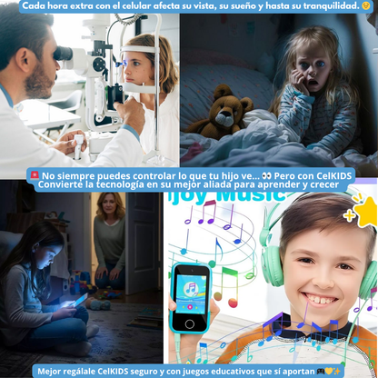 CelKIDS 🔒👶 El celular seguro que sí puedes darle a tu hijo + Carcasa de silicona + Cordón para llevarlo a todas partes + Cargador