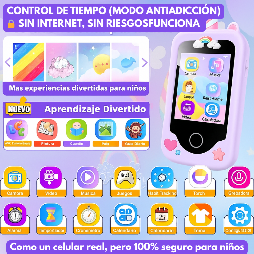 CelKIDS 🔒👶 El celular seguro que sí puedes darle a tu hijo + Carcasa de silicona + Cordón para llevarlo a todas partes + Cargador