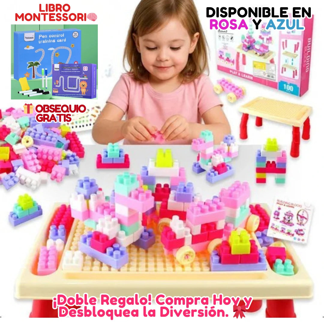 🔥 ¡IRRESISTIBLE! 50% Dto. en tu Pack de Construcción BEINZI (Mesa + Bloques) 100 Pzs + 🎁 Libro Sensorial de Regalo. 🎉