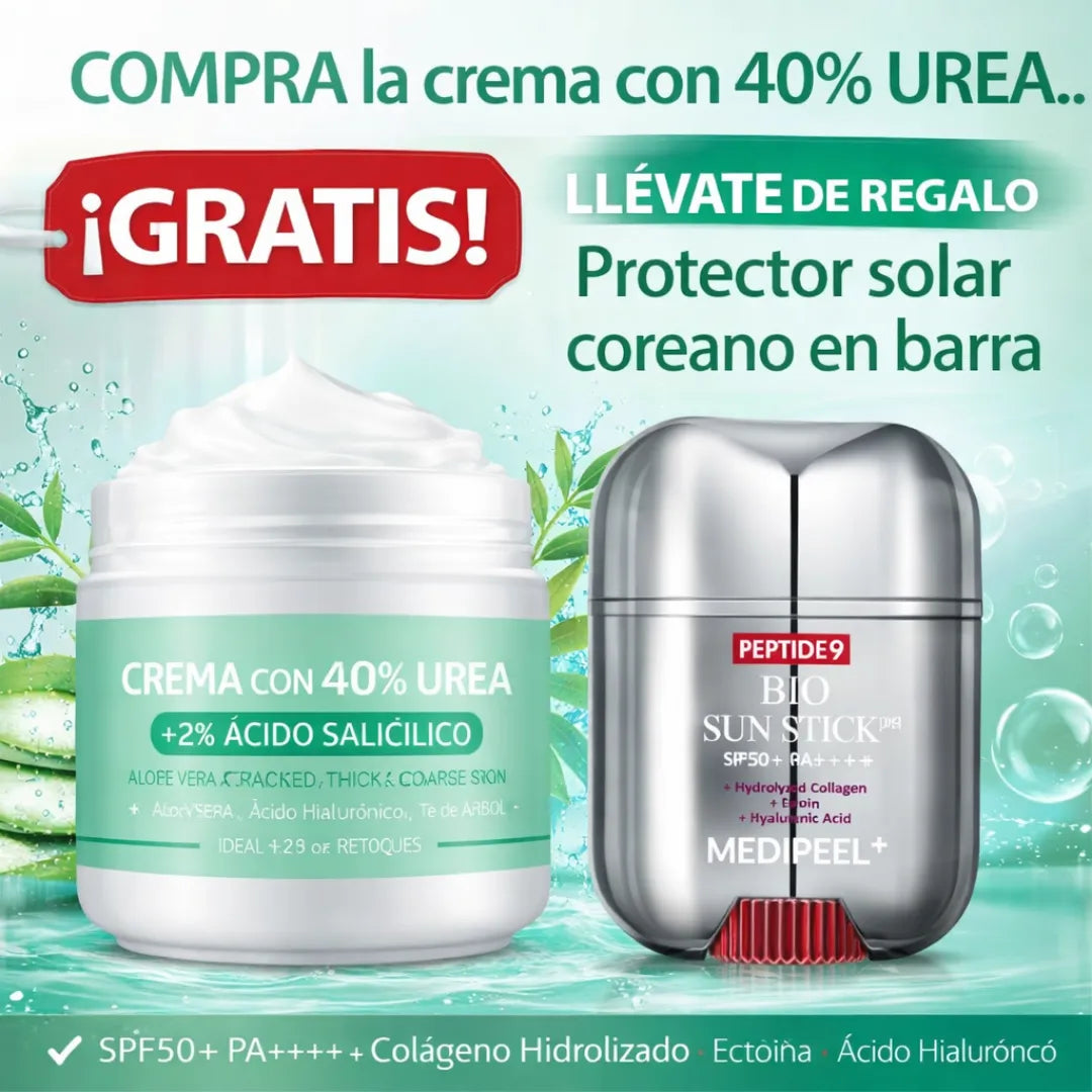 ✨ Crema Urea 40% para Piel Seca 💧 Rutina Completa de Cuidado 🎁 + Protector Solar Coreano en Barra GRATIS ☀️
