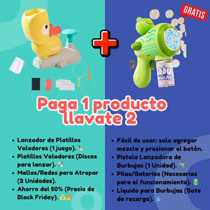 OFERTA ÚNICA 🔥 LLÉVATE UN 2X1: Pato Volador AIR-SPOR + 🎁 ¡REGALO de Pistola de Burbujas! 💧