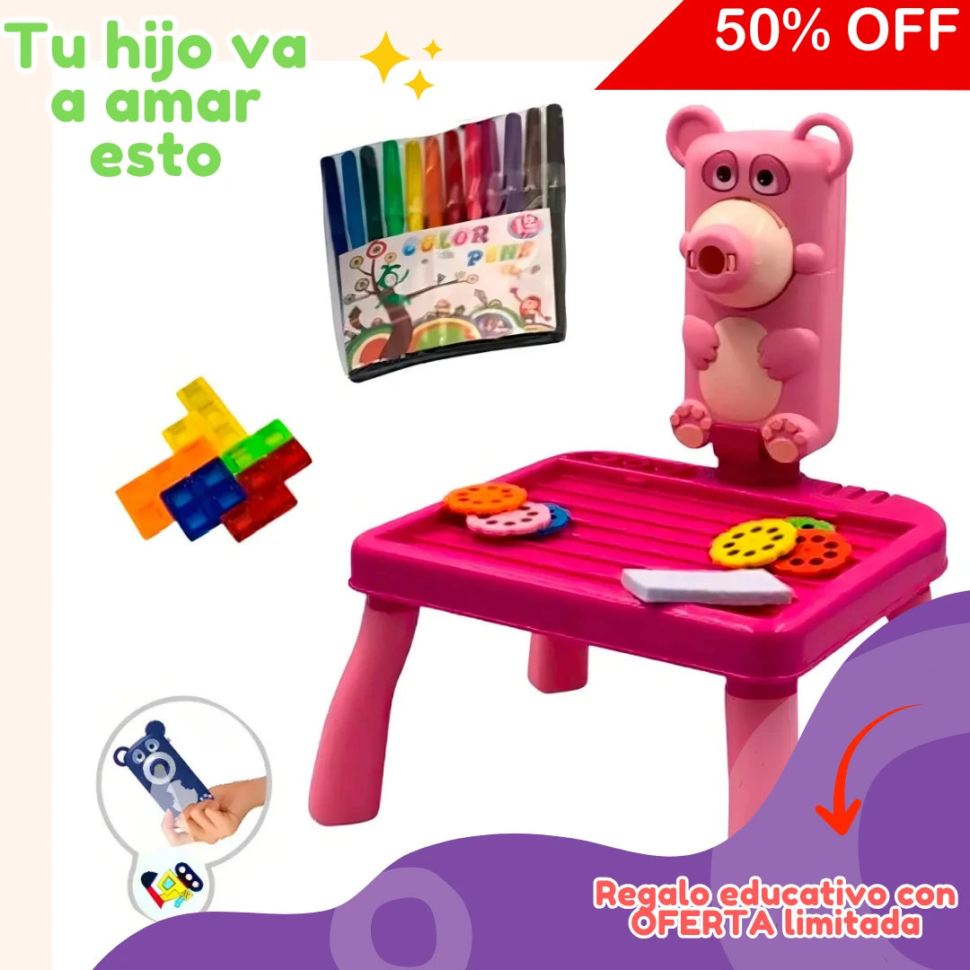 🔥 OFERTA 🧸 Pack Educativo: Mesa de Dibujo con Proyector + Lector de Tarjetas Bilingüe ¡Incluido sin costo!