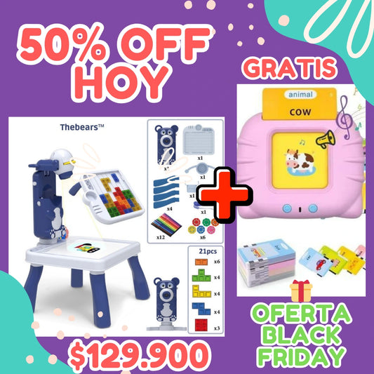 🔥 OFERTA 🧸 Pack Educativo: Mesa de Dibujo con Proyector + Lector de Tarjetas Bilingüe ¡Incluido sin costo!